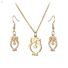 New Arrival Stainless Steel Wholesale Earring Gold Owl Necklace Jewelry Set